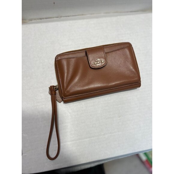 Coach Brown Leather  Wristlet Wallet With Card Slots & ID Window - Picture 1 of 7
